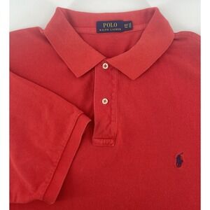 Polo Ralph Lauren Solid Red Shirt Blue Pony Cotton Mens 2XLT Preppy Spring Golf